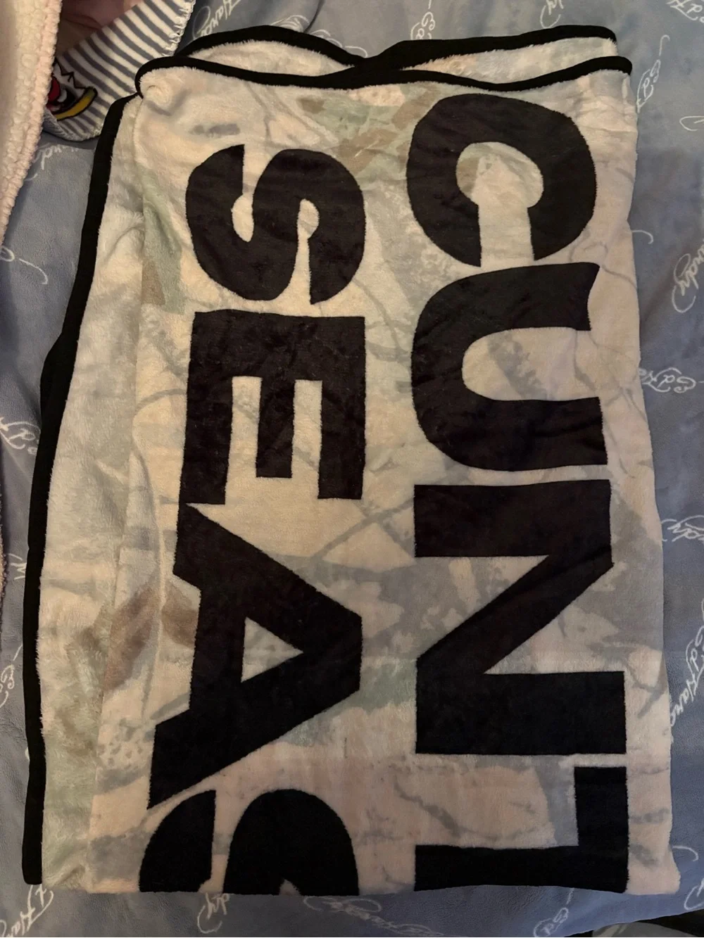Blanket 'Cunting Season' Graphic Blanket in Neutral Camo Tones
